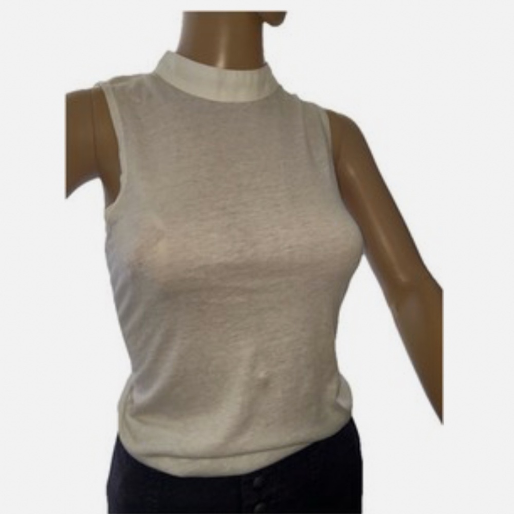 Chaser Hi-Neck Sleeveless Top w/Deep V in Back-White - Size Small- New w/Tags